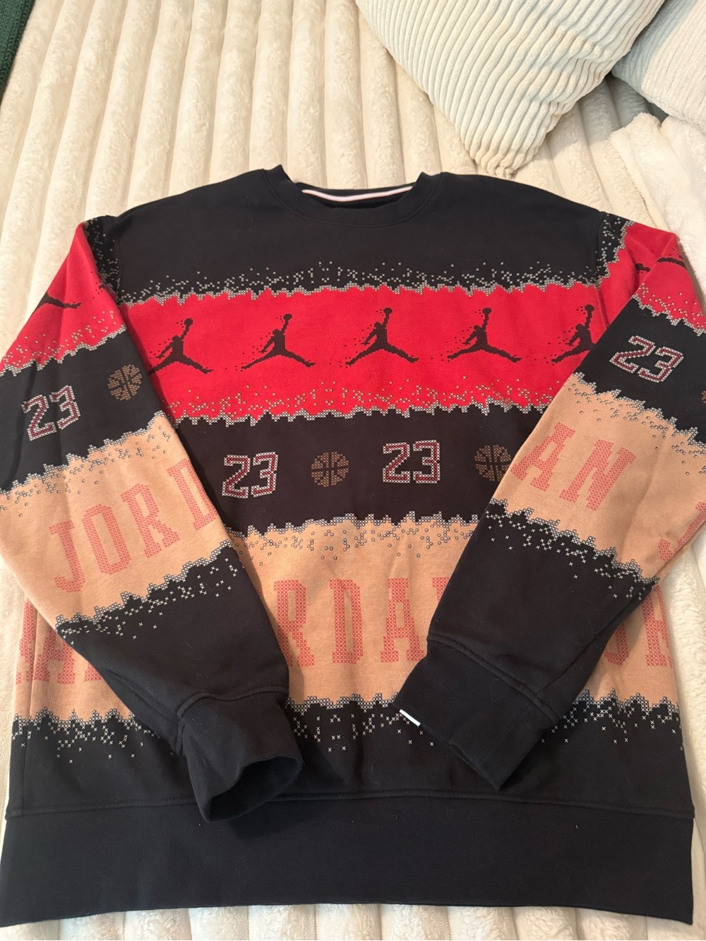 Jordan Crewneck Sweater in Black, Red, Tan